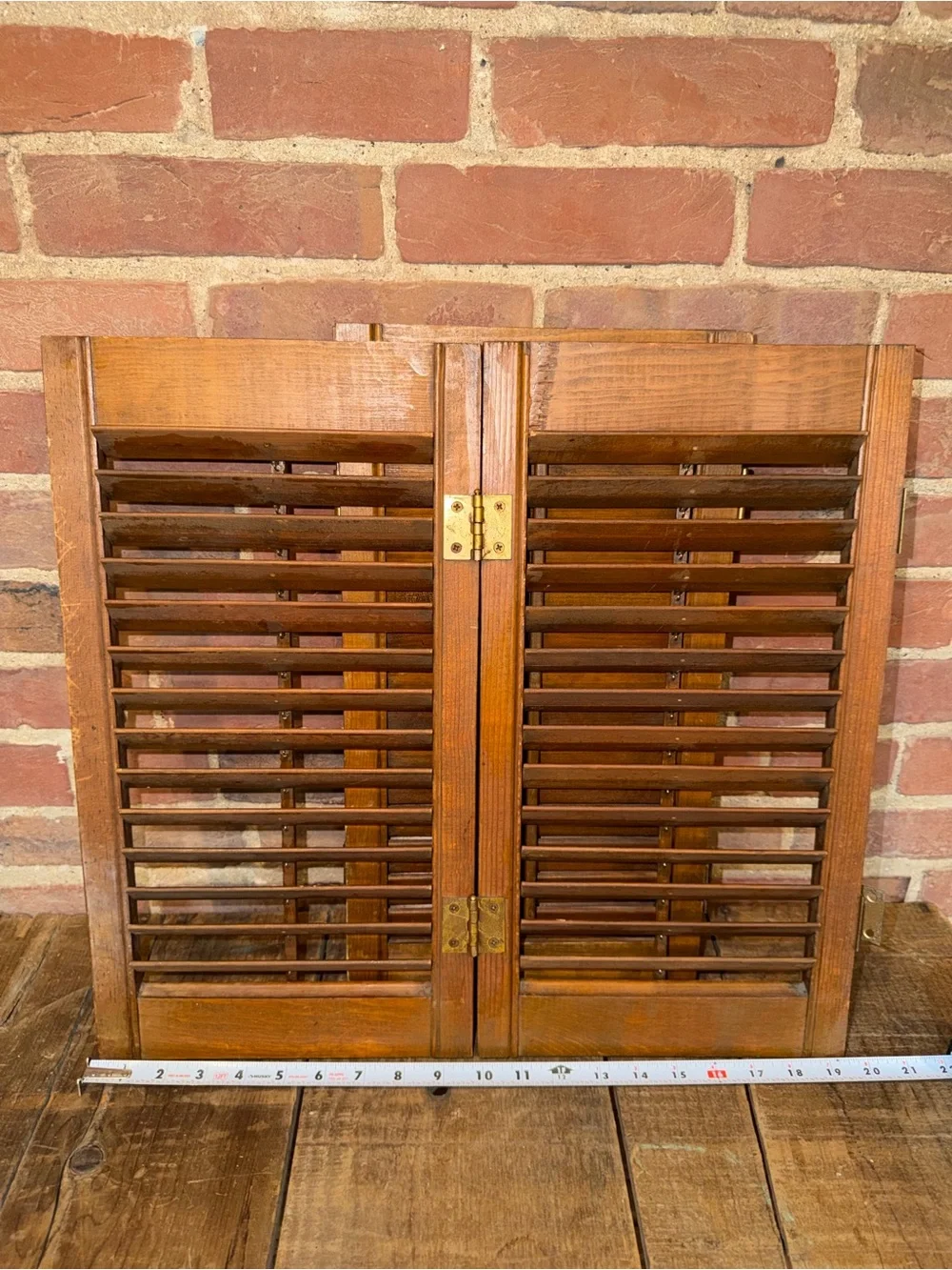 Vintage Wooden Louvered Window Shutters - Warm Brown Miniature Pair Rustic